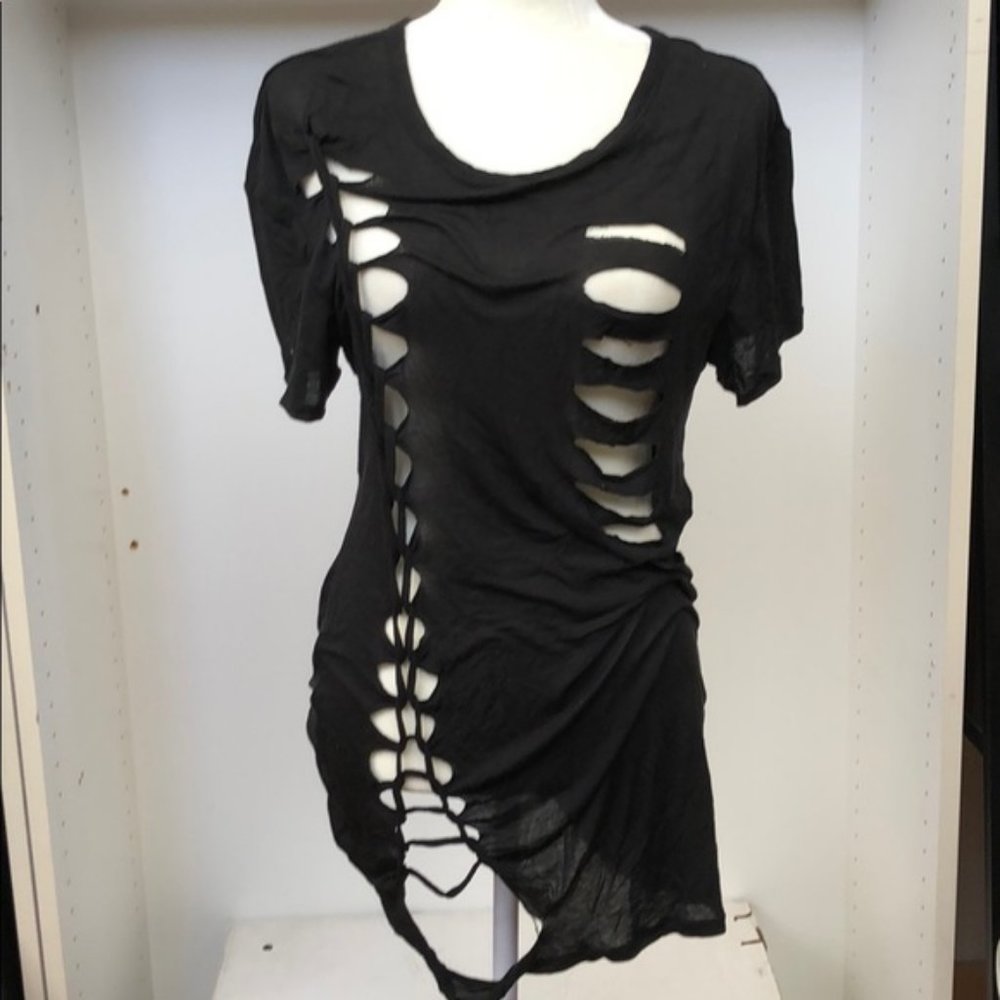 BCBGMaxAzria Black Distressed Top